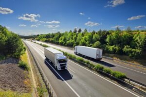 cargo trucks driving at afternoon